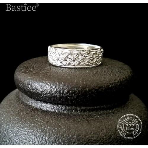 Vintage 999 Sterling Silver Rings Initial Engagement Ring Men Handmade Luxury Men Jewelry Wedding Band Ethnic Weave Free Shiping