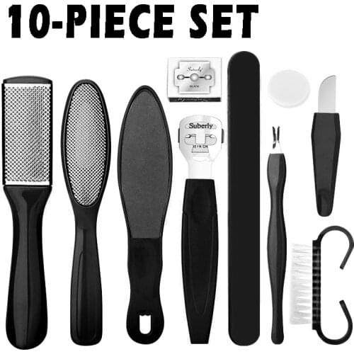Pedicure Set Peeling and Exfoliating Calluses Foot Scrubbing Brush Stainless Steel Double-sided Foot Care Pedal Stone 10 in 1