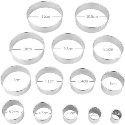 Stainless Round Cookie Biscuit Cutter Molds Set 14 Pieces for Cheese Baking