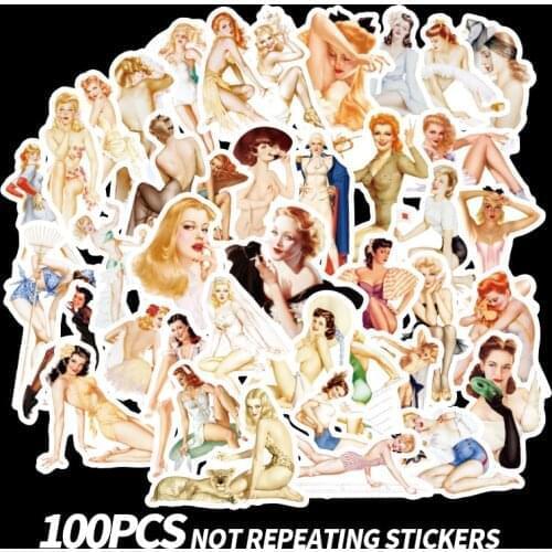 100Pcs Retro Stickers Sexy Tease Beauty Girls Waterproof Sticker Laptop Skateboard Luggage Graffiti Motorcycle Car Stickers Gift