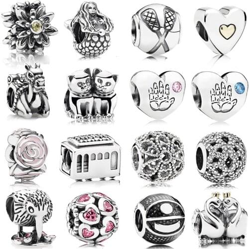 2019 NEW Thai Silver Retro Swan Embrace Kittens Cable Car Mermaid Camel Beaded Charm Flower Spacer Collection Original Limited