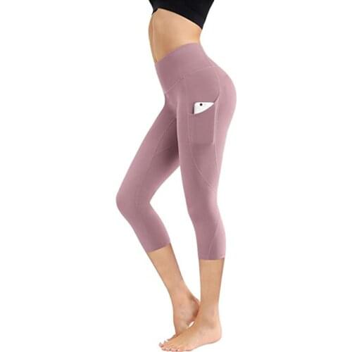 New Womens Sports Pants Tight Elastic Quick Dry Ladies Long Pant Fashion Solid Color Pocket Capris Seamless Yoga Clothes E2
