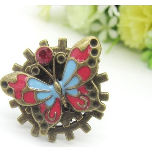 New Exclusive Style Pretty Epoxy Butterfly Gears Steampunk Ring with Adjustable Size