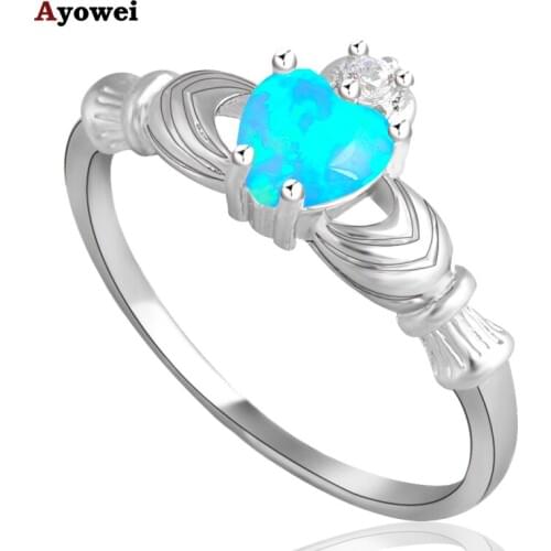 Charming rings ring for girls mini heart style Blue fire Opal Silver Stamped Rings fashion Opal jewelry USA sz#7#8#9 OR570A