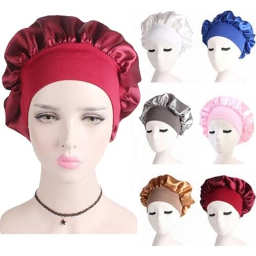 Adjust Muslim Women Night Sleep Cap Satin Elastic Bonnet Hat For Hair Care Head Cover Hair Loss Hat Beanies Skullies Islamic New