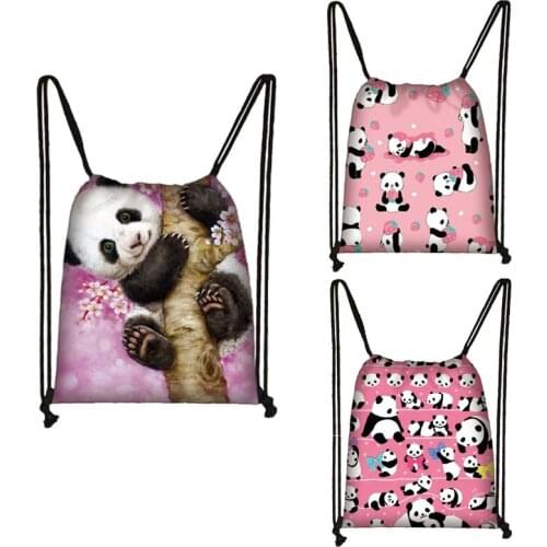 Lovely Panda Drawstring Bag Women Casual Backpack Canvas Storage Bags Travel Daypack Bookbag Ladies Travel Necessary Gift