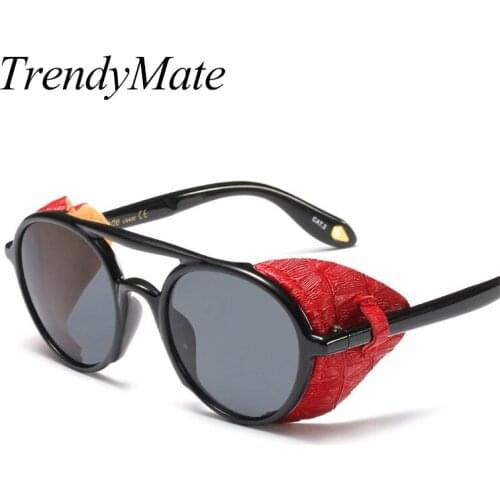 2019 Retro Gothic Leather Sunglasses for Men Round Side Shield Steampunk Sun Glasses For Women Goggle Newest 5395