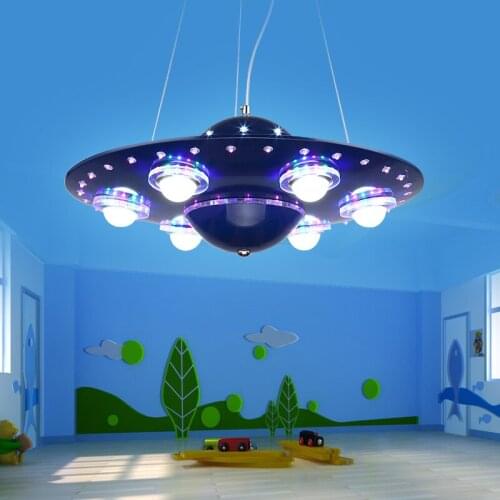 Modern Nordic Creativity Remote Control UFO Pendant Lights Hanging Lamp Blue Silver Pendant Lamps for Children Kids Boy Bedroom