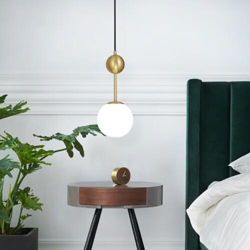 Light luxury all-copper bar table single head chandelier post modern minimalist dining room bedroom glass ball chandelier