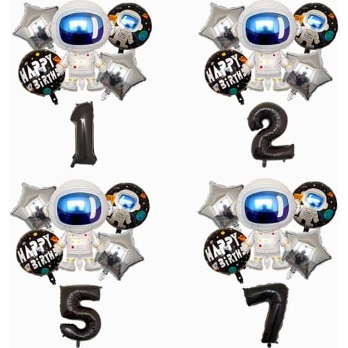 6pcs Outer Space Party Astronaut Balloons Rocket Foil Balloons Galaxy Theme Party Boy Kids Birthday Party Decor Helium Balloons
