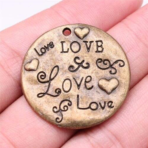 WYSIWYG 2pcs/lot 32mm Love Charms Pendant For Jewelry Making 2 Colors Antique Silver Color Antique Bronze Plated Alloy Charms