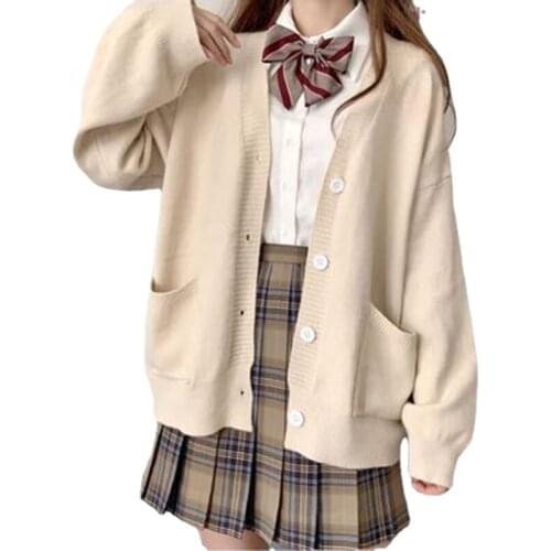 Japan School Sweater Spring Autumn 100% V-neck Cotton Knitted Sweater JK Uniforms Cardigan Multicolor Student Girls Cosplay
