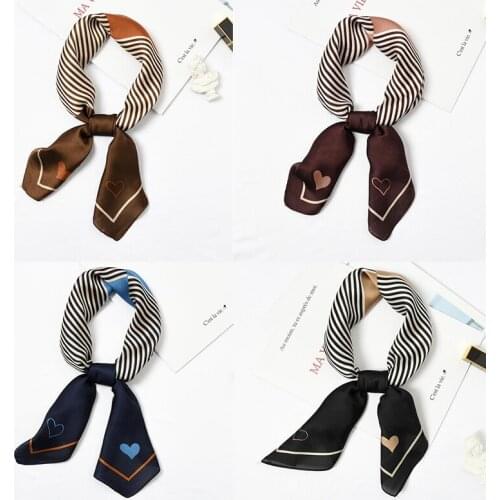 Yishine 20pcs Mix Colors Multifunction New Stripes Heart Printed Womens Small Square Wraps Scarves Shaw Polyester Silk Scarf