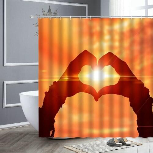Dusk Scenery Shower Curtain Valentines Day Romantic Love Beach Sunset Bathroom Curtains Waterproof Fabric Home Decor Screen