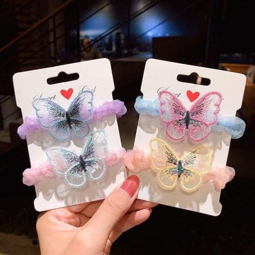 Sweet Butterfly Mesh Scrunchies Women Romantic Pink Hair Rope Transparent Tulle Lace Hair Tie Hair Accessories Holder Hair Rope