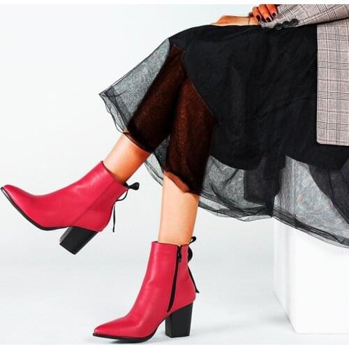 Shoes Woman Winter 2020 Ankle boots High Heels Women Boots Pointed Toe Footwear Zip Female Booties Pu botas mujer invierno red