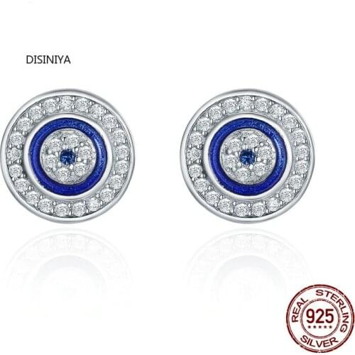 DISINIYA Hot Sale Authentic 925 Sterling Silver Blue Eye Round Stud Earrings for Women Fashion Sterling Silver Jewelry SCE148