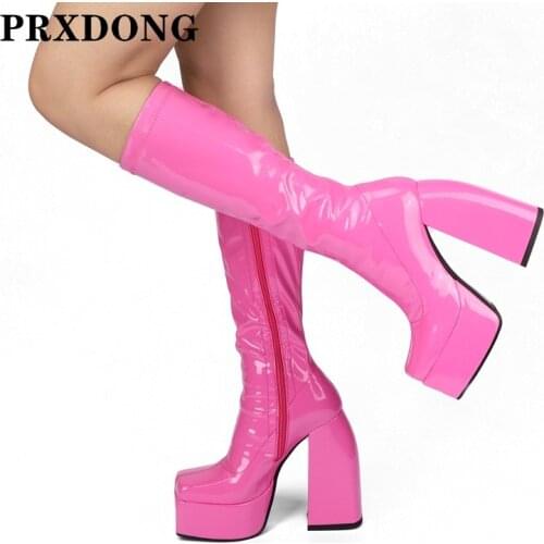 INS Fashion Platform Boots Elastic Microfiber Shoes Woman Knee High Boots High Heels Black Red White Lady Dress Party Long Boots