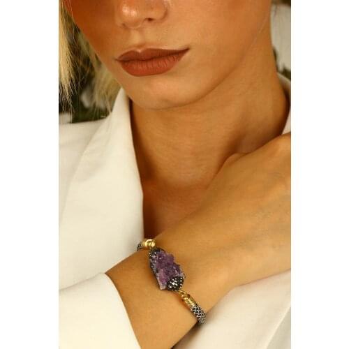 Dr Stone natural Stone womens amethyst Bracelet gold plated Z121ar332