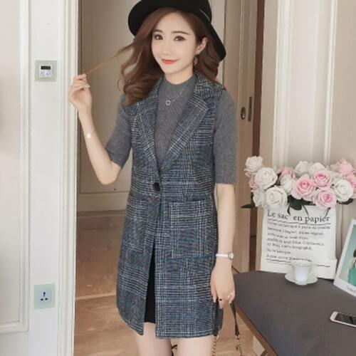 Spring and Autumn long vest female Korean version 2019 new summer plaid suit sleeveless jacket ladies slim vest A38