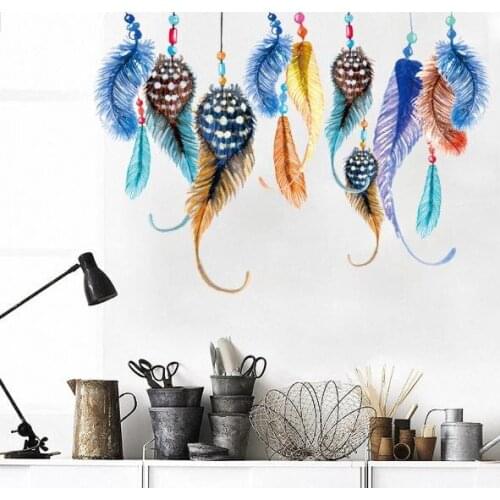 1PCS Creative Multicoloured Feather Wall Stickers Dining Living Room Bedroom Wall Decals Fantastic Style Home mural Hot Sale