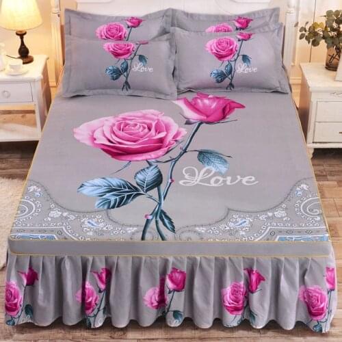 1pc Thickened Sanding Bedspread Wedding Fitted Sheet Cover Soft Non-Slip King Queen Bed Skirt No Including Pillowcase