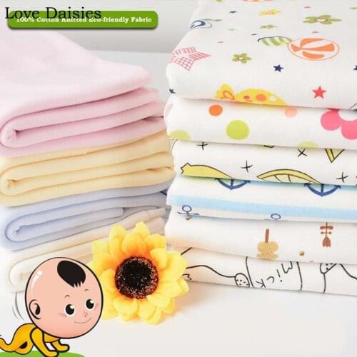 100% Cotton Cloth Knitted Knitting Fabric Solid Color Cartoon Fruit Flower Rainbow for Baby Kids Apparel Home Clothes Underwear