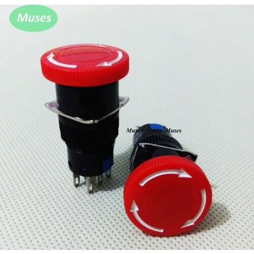 16mm Mounting 2NO 2NC SPST Mushroom Emergency Stop Push Button Switch