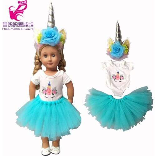 18 inch girl doll dress set for 43cm Baby doll lace unicorn tutu dress doll clothes for 17" doll clothes set