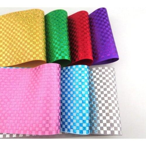 3" 75mm 100 yards /lot Square holagram grosgrain plaid foil check printed grosgrain ribbon 100yards