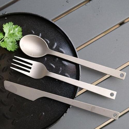 3Pcs/Set Outdoor Tableware Solid Biocompatibility Skin-Friendly Titanium Spoon Fork Knife Cutlery Camping Sets Cooking Supplies
