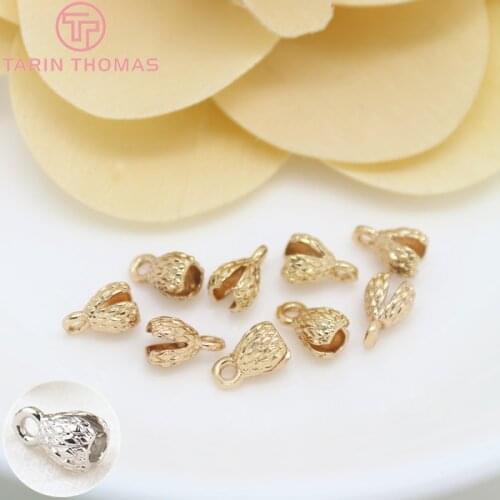 12PCS 4x7MM 24K Champagne Gold Color Plated Brass Thread Cord Wire Cover Clasps High Quality Diy Jewelry Accessories