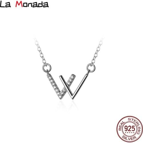 40cm+4.5cm 925 Silver Necklaces Women Minimalist Fine Silver 925 Jewelry For Women Letter W Female Chain Necklace On Neck