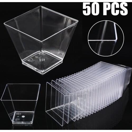 50Pcs 60ml Plastic Clear Square Cup Disposable Food Cups For Dessert Pudding Yogurt Dish Kitchen Decor