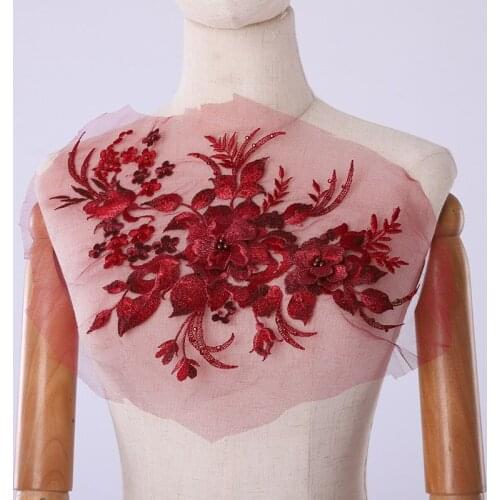 1pc 3D Flowers Beaded Pearl Embroidery Patch for Wedding Dress Clothing Sew on Patches Diy Floral Lace Fabrics Applique