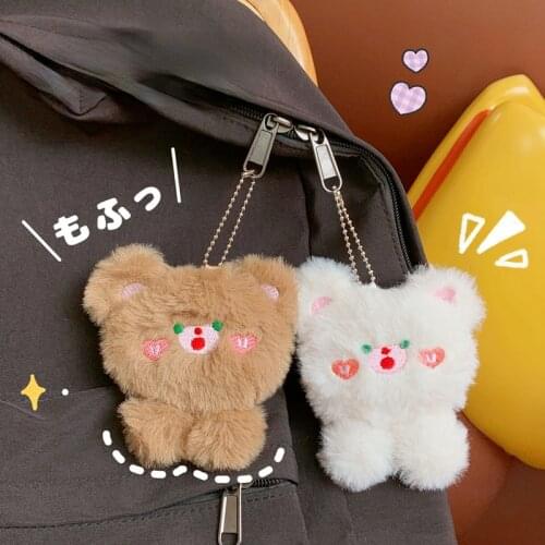 Ins Cute Soft Cute Bear Key Chain Plush Three-dimensional Sweet Student School Uniform Brooch Bag Pendant Pin Key Chain Jewelry