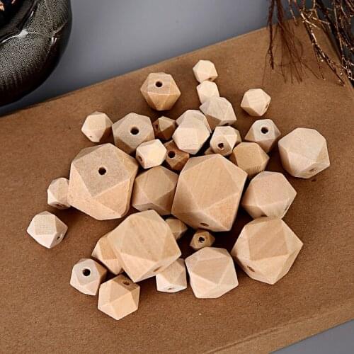 50Pcs Natural Wood Beads Crafts DIY Crafts Hexagon Chamrs for Necklace Making Baby Teether Wooden Chewable Toys 14 16 18 20 25mm