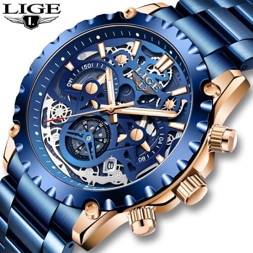 2021 LIGE Clock Men Quartz Watches Male Luxury Brand Man Watch Stainless Steel 30M Waterproof Wristwatch Sport Chronograph Reloj