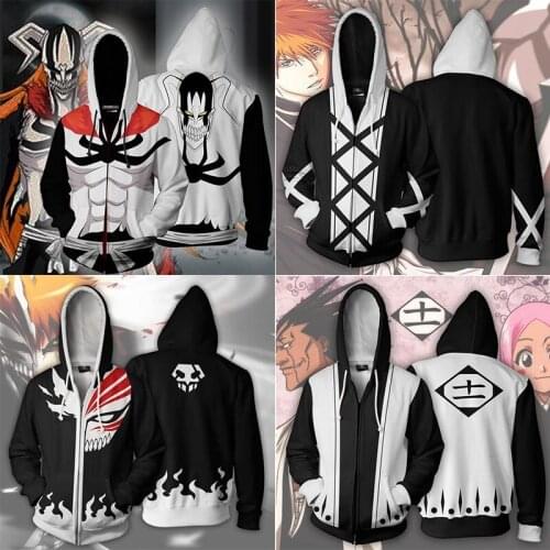 COSSUN Bleach Hoodie Mens Casual Hooded Bankai Jacket Kurosaki Ichigo Sweatershirt sweatshirt anime cosplay zipper hoodie