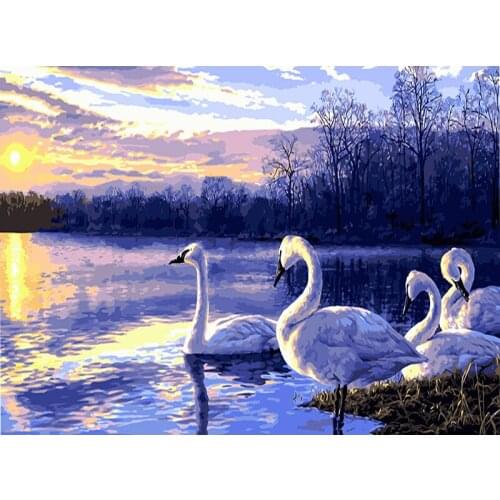 DIY Digital Painting By Numbers Package four swans oil painting mural Kits Coloring Wall Art Picture Gift frameless