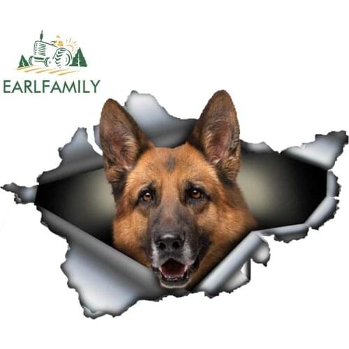 EARLFAMILY German Shepherd Car Sticker Torn Metal Decal Reflective Stickers Car Bumper Trunk Rear Windshield Decor Pet Dog Decal
