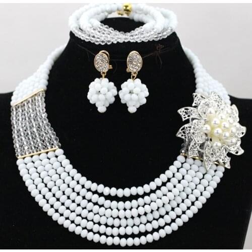 Elegant White African Bead Decoration Jewelry Set Bridal Wedding Statement Necklace Costum Jewelry Beads Set Free Shipping QW074