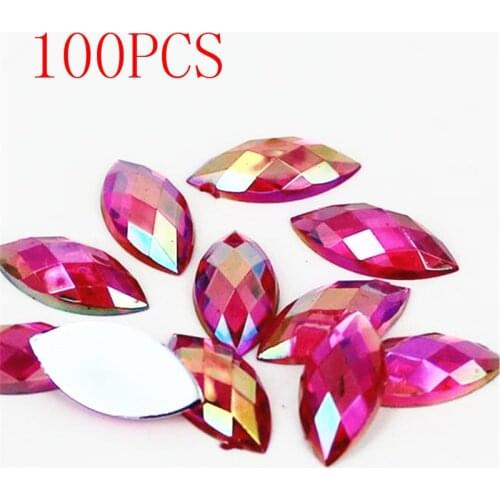 Hot Sale 100Pieces Flat Back Marquise Earth Facets Crystal Rose AB Acrylic Horse eye Shape Rhinestone nail Decorate Nail art