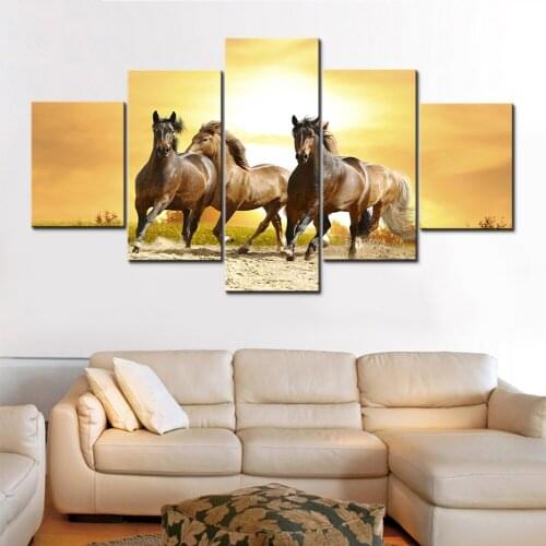 Canvas Art Printed Modern Wall Pictures Animals Horse Running Sunset Scenery Modular Hd Decor Living Room Frame Paintings Postes