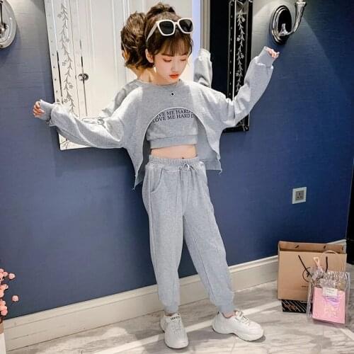 Girls Clothes Set Kids Streetwear Crop Tops+ Vest+Pants 3Pcs Children Clothing Hip Pop Clothes Set Kids Teen Track Suit 5-14Year