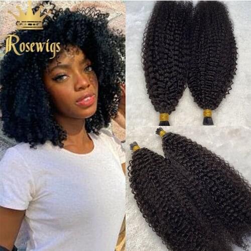 Kinky Curly I Tip Microlinks Stick Hair Extension 100%Human Hair Brazilian Raw Virgin For Black Women Bulk Natural Color