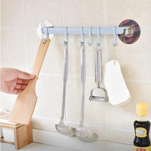 Kitchen Wall Mounted 6 Hooks Storage Hanger Rack Bathroom Hanging Holder