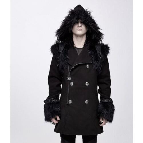 Punk Overcoat Male Autumn Winter Jacket Men Coat Men With Artifical Fur Collar Hoodied Coat Men Winter Trench Men Clot