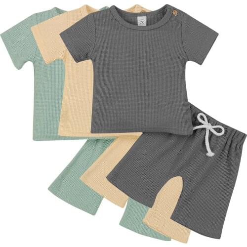 Baby Summer Clothing 2PCS Newborn Baby Girl Boy Solid Clothes Short Sleeve Tops Shorts Pants Casual Cotton Soft Outfit