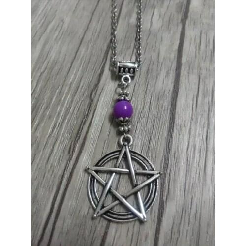 HOT !!!Round Pentagram Fashion Candy colors Beads Tibetan silver statement Necklace pendant For Women Jewelry B570